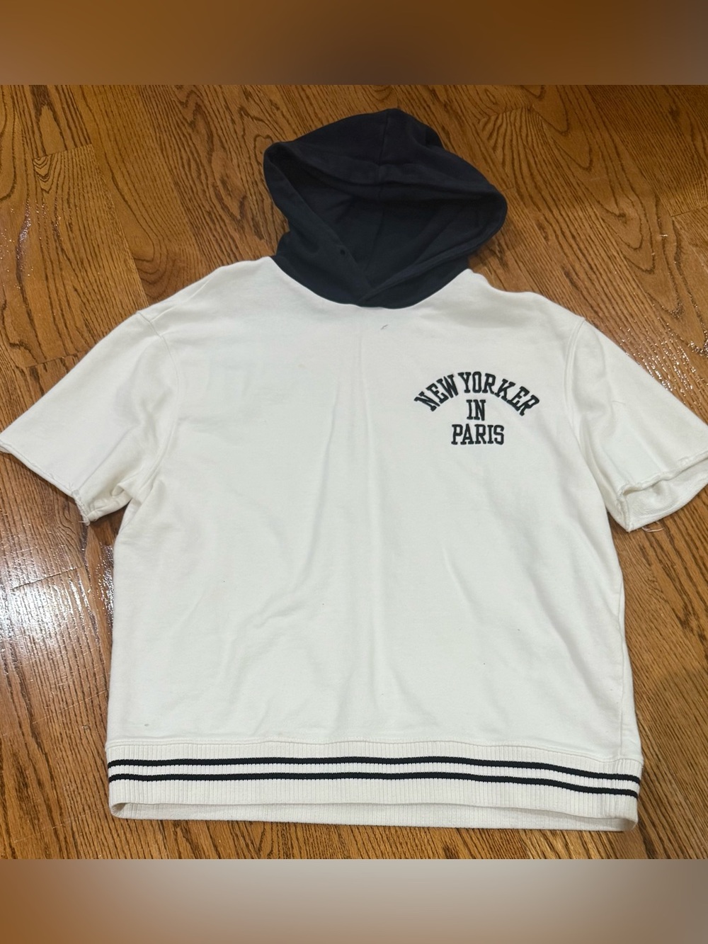 Zara White Short-Sleeve Hoodie with Black Hood - 'New Yorker In Paris'